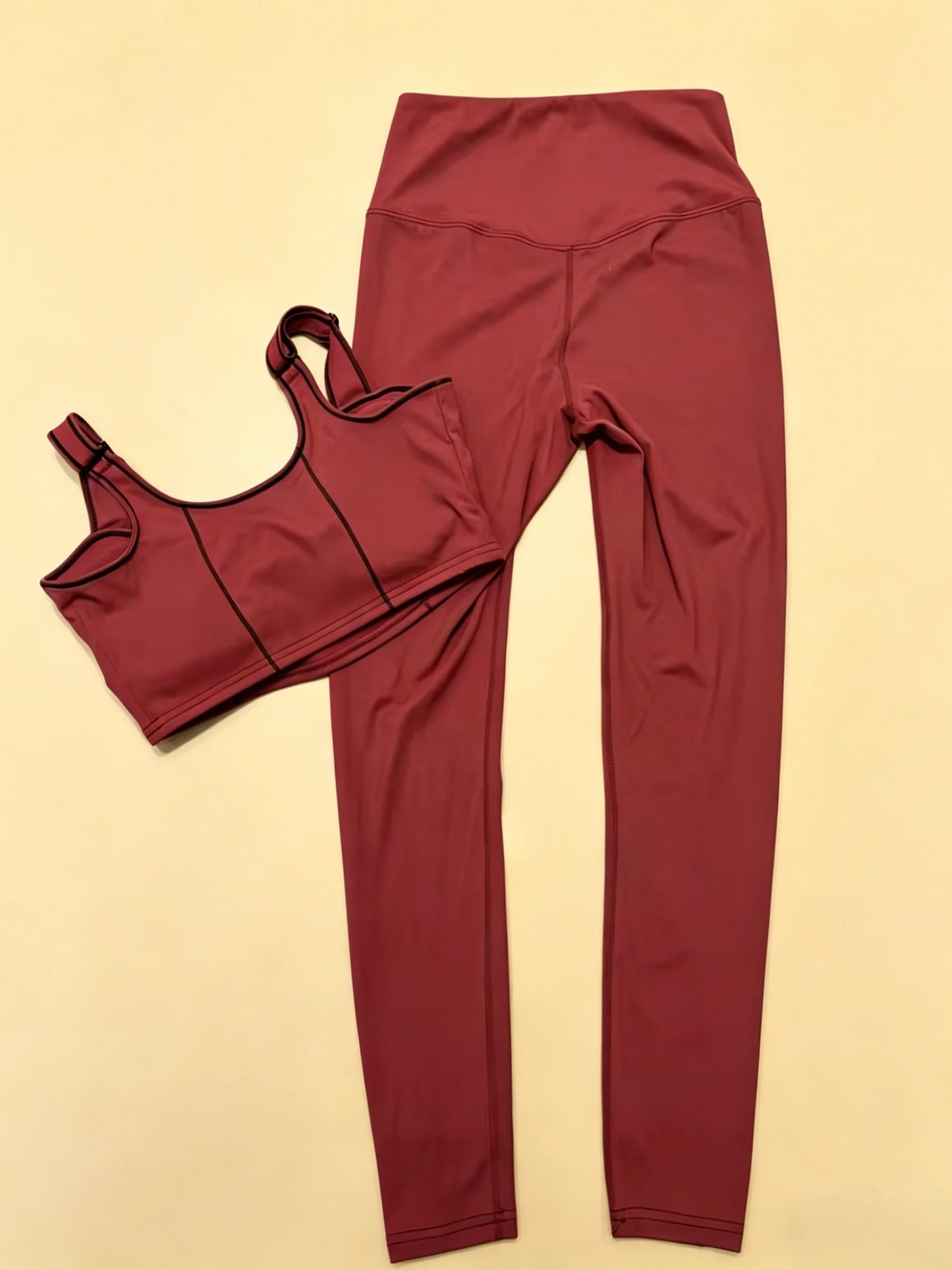 2026 New Women's Red Yoga Suit Sports Set Size M L Sporty Tight High Elasticity Code 029