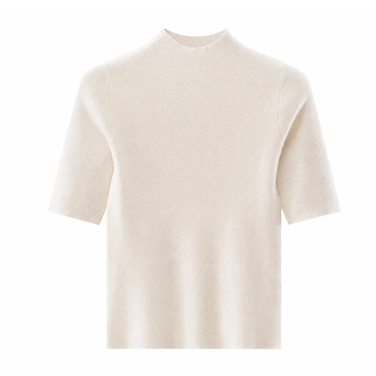 MZ62004 Women's Cashmere Blend Short Sleeve Knit Top Mock Neck Soft Textured Pullover Sweater for Work Daily Wear Fall 2026