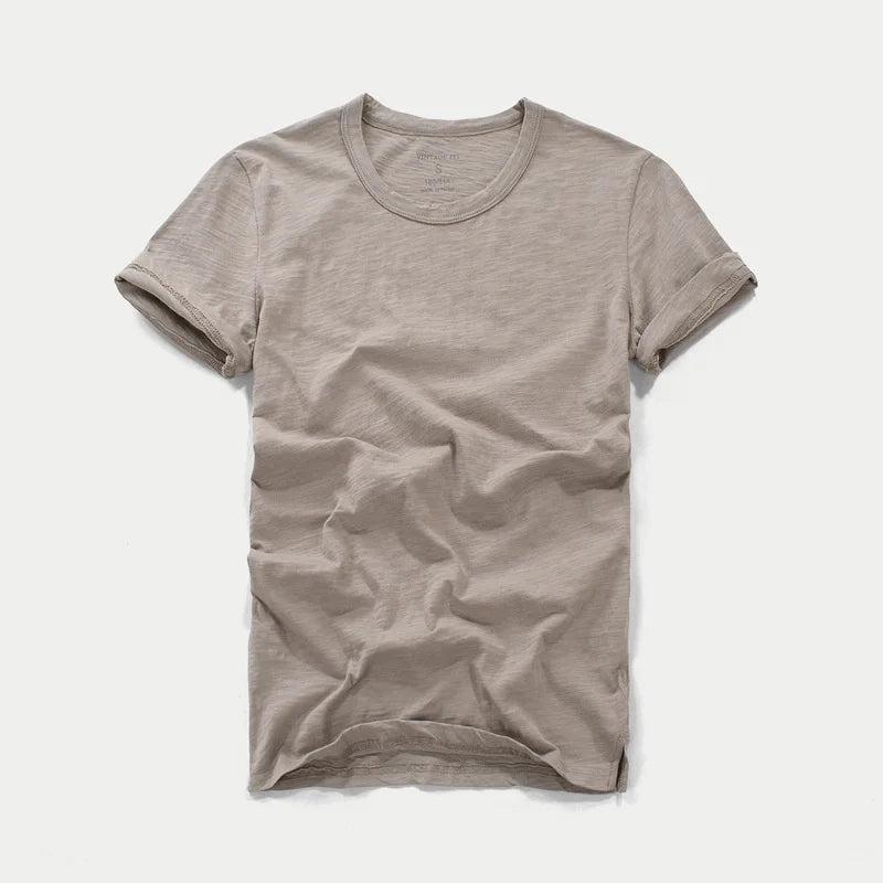 Summer Men's Short Sleeve T-shirt Round Neck Slim Fit Pure Cotton Tees Slubby Cotton Solid Color Soft Thin Tops Tshirts