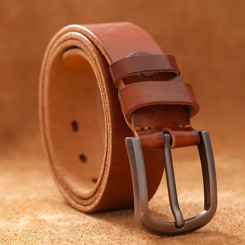 Top Cow Genuine Leather Belts for Men Luxury Designer High Quality Fashion Style Vintage Brown Cowboy Male Belt