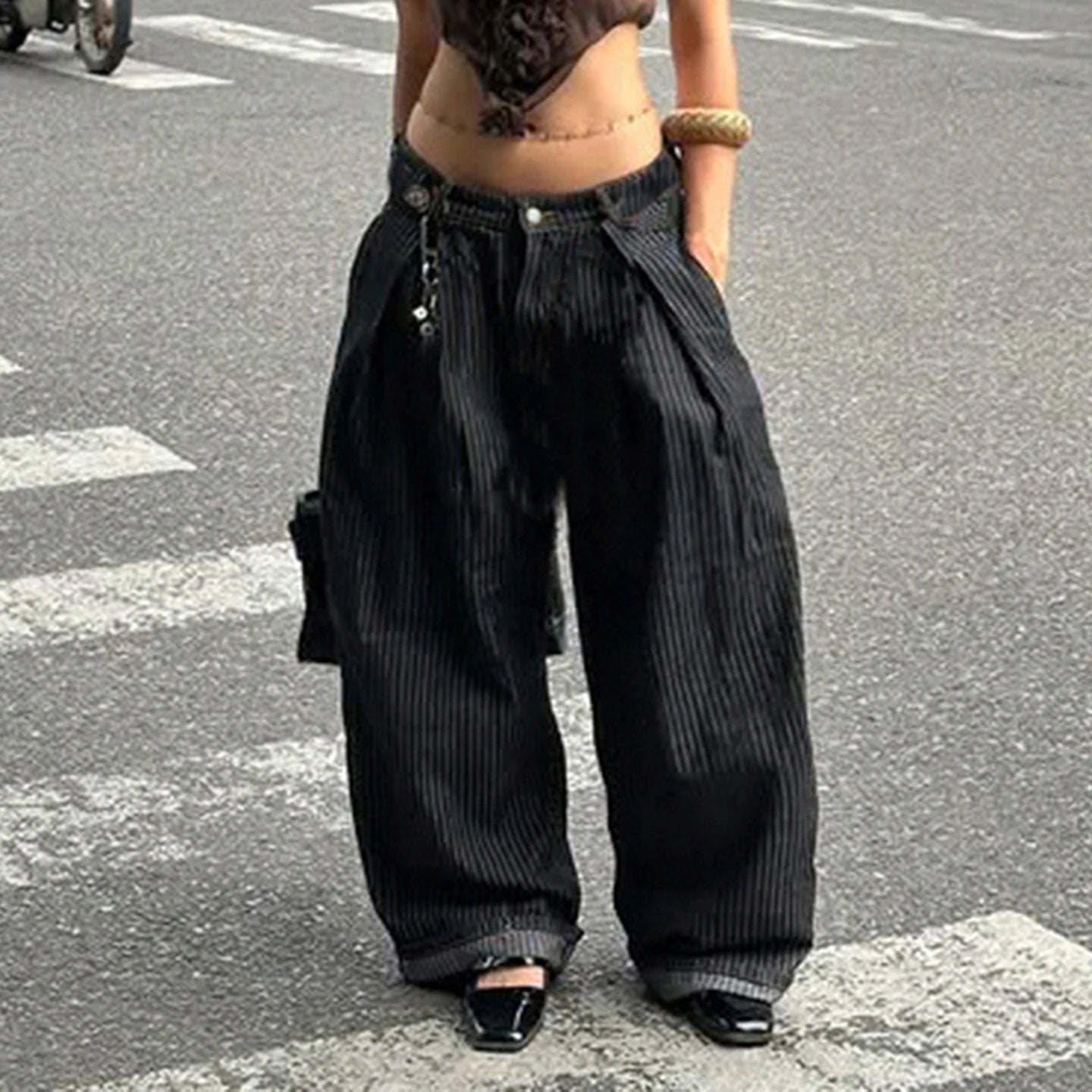 SUCHCUTE Women Striped Relaxed Fit Jeans Retro Low Rise Wide Leg Denim Pants Grunge Loose Trousers 2026 Spring Y2K Clothes 2026