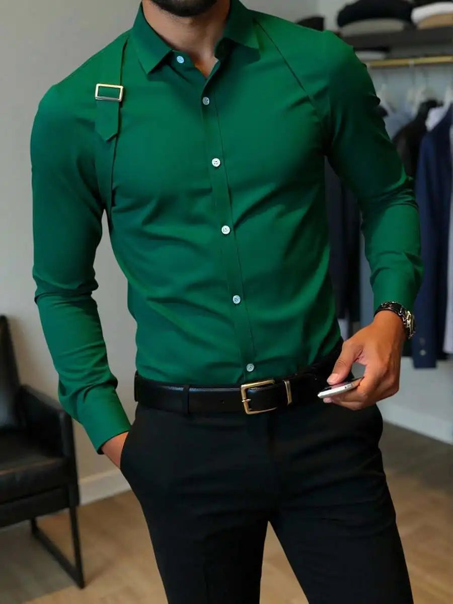 Men's Solid White Long Sleeve Button-Up Shirt Casual Business Style