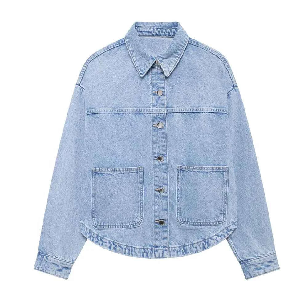 2025 Autumn New Product Fashion Casual Women's Fashion Versatile Buckle Patch Denim Jacket Coat