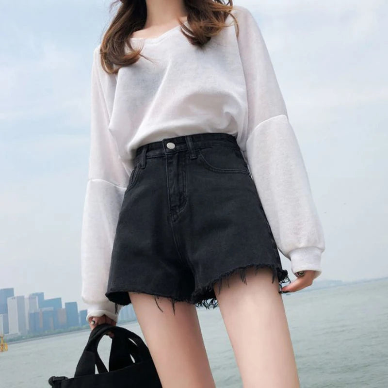 Summer Hot Sale Girls Classic Designer Solid Jeans Lady Fashion High Waist Denim Shorts Female Chic Ripped Short Pants