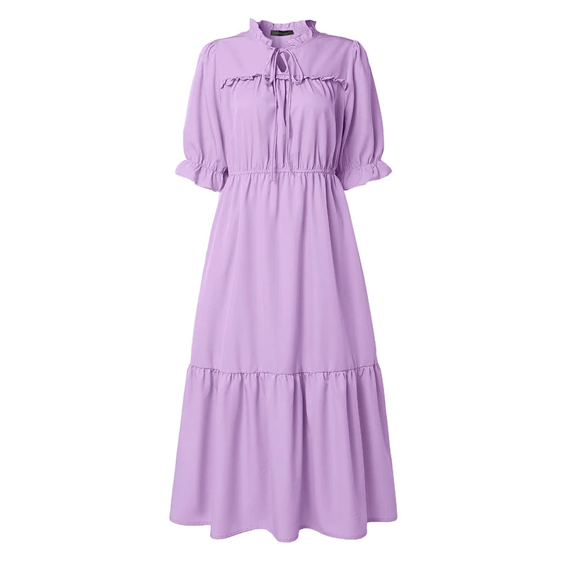 Summer Ruffled Dress ZANZEA Stylish Women Bohemain Short Sleeve Holiday Sundress Elastic Waist Casual Work Dresses A Line Robe