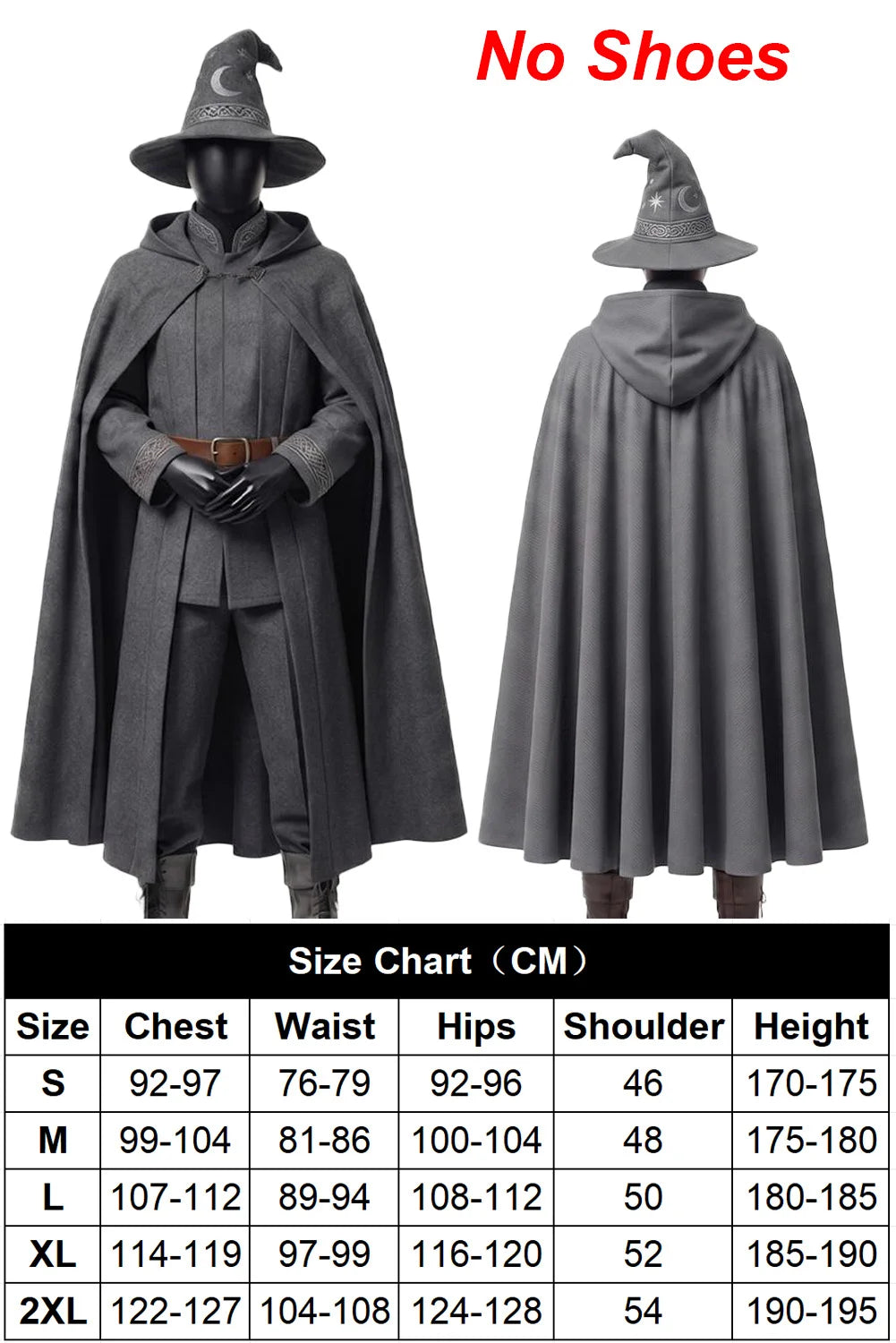 Halloween Cosplay Wizard Cloth Top Pants Cloak Hat Red Grey Black Party Disguise Roleplay