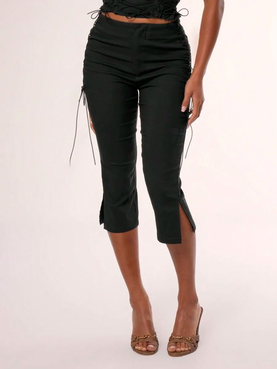 MUSERA Side Laced Up Capri Pants Summer Y2k 90's Cute Sexy Vacation Elegant Cute Ibiza Festival Club Party Spring Holiday Casual
