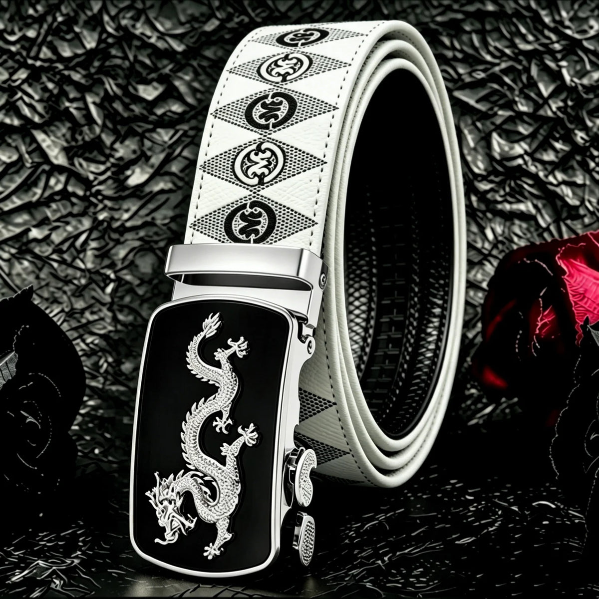 POYYAS Stylish Metal Buckle Men Belt for Women Printed Letter Animal Dragon Pattern Alloy Buckle - Fashion Daily Decoration Jeans Belt - Fashion Letter M Pattern Design Perfect Accessory for Business and Casual Belt