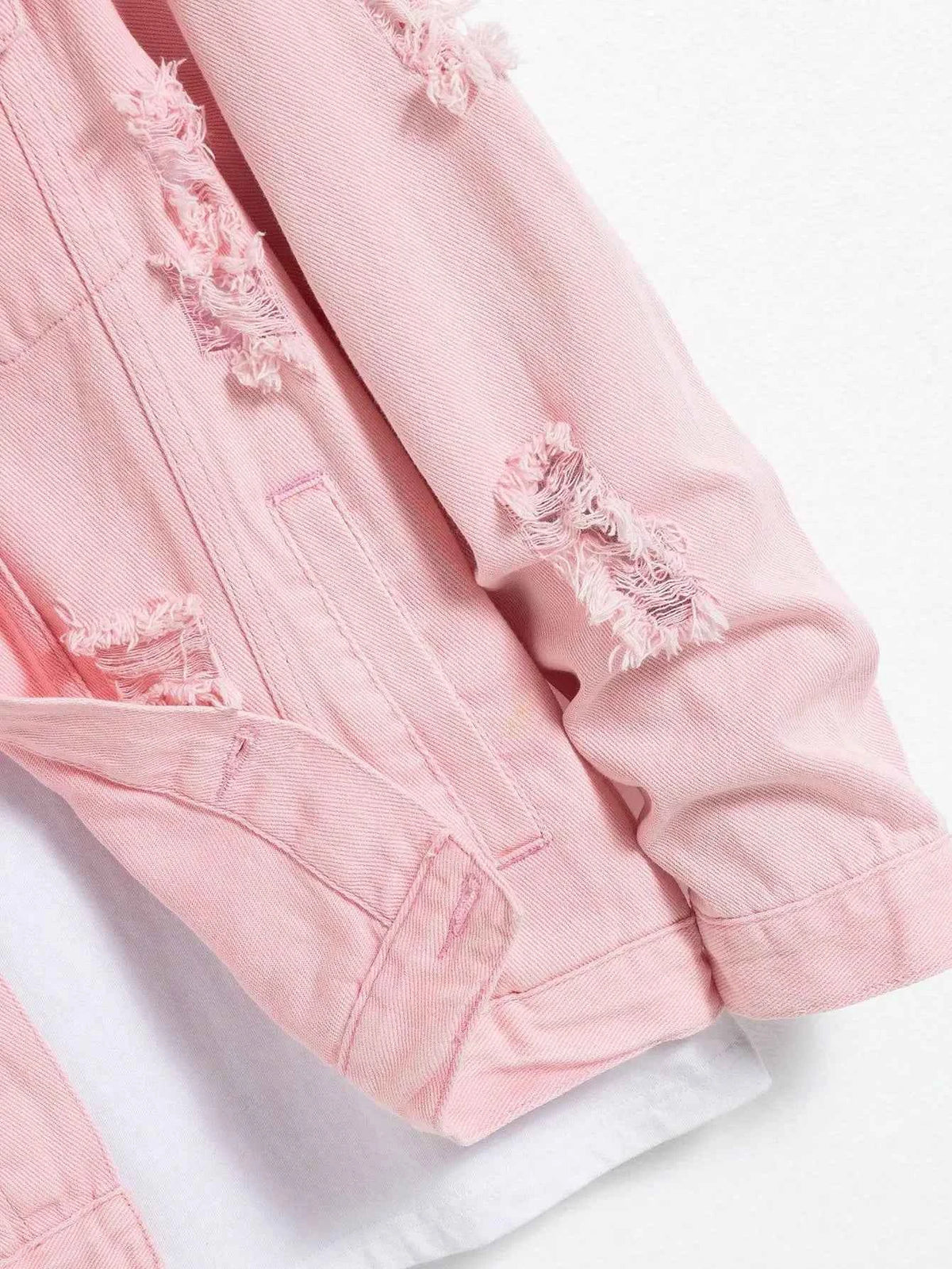 Men's denim jacket for spring and autumn. Pink ripped denim jacket. Daily casual. Fashionable and trendy.