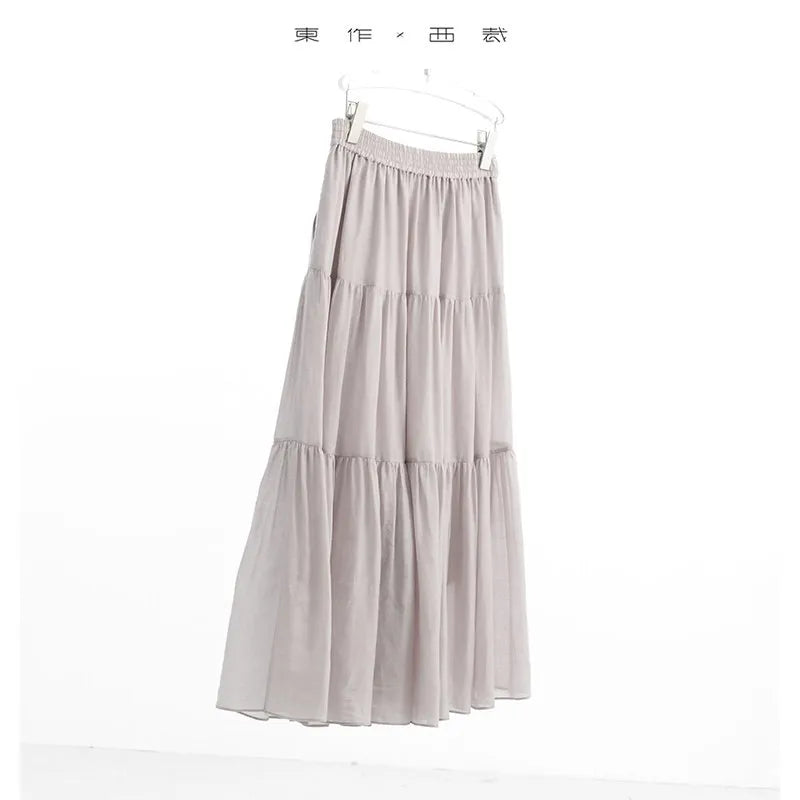 60-Count Pure Ramie Cake Skirt, Mid-Length Beach Vacation Skirt for Women, New Summer 2026 Style