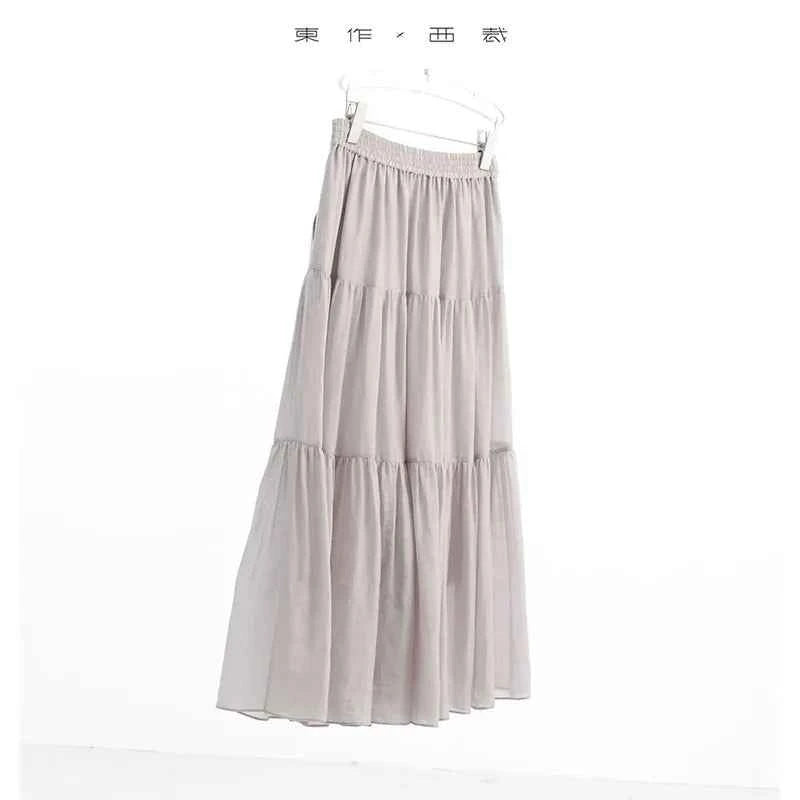 60-Count Pure Ramie Cake Skirt, Mid-Length Beach Vacation Skirt for Women, New Summer 2026 Style
