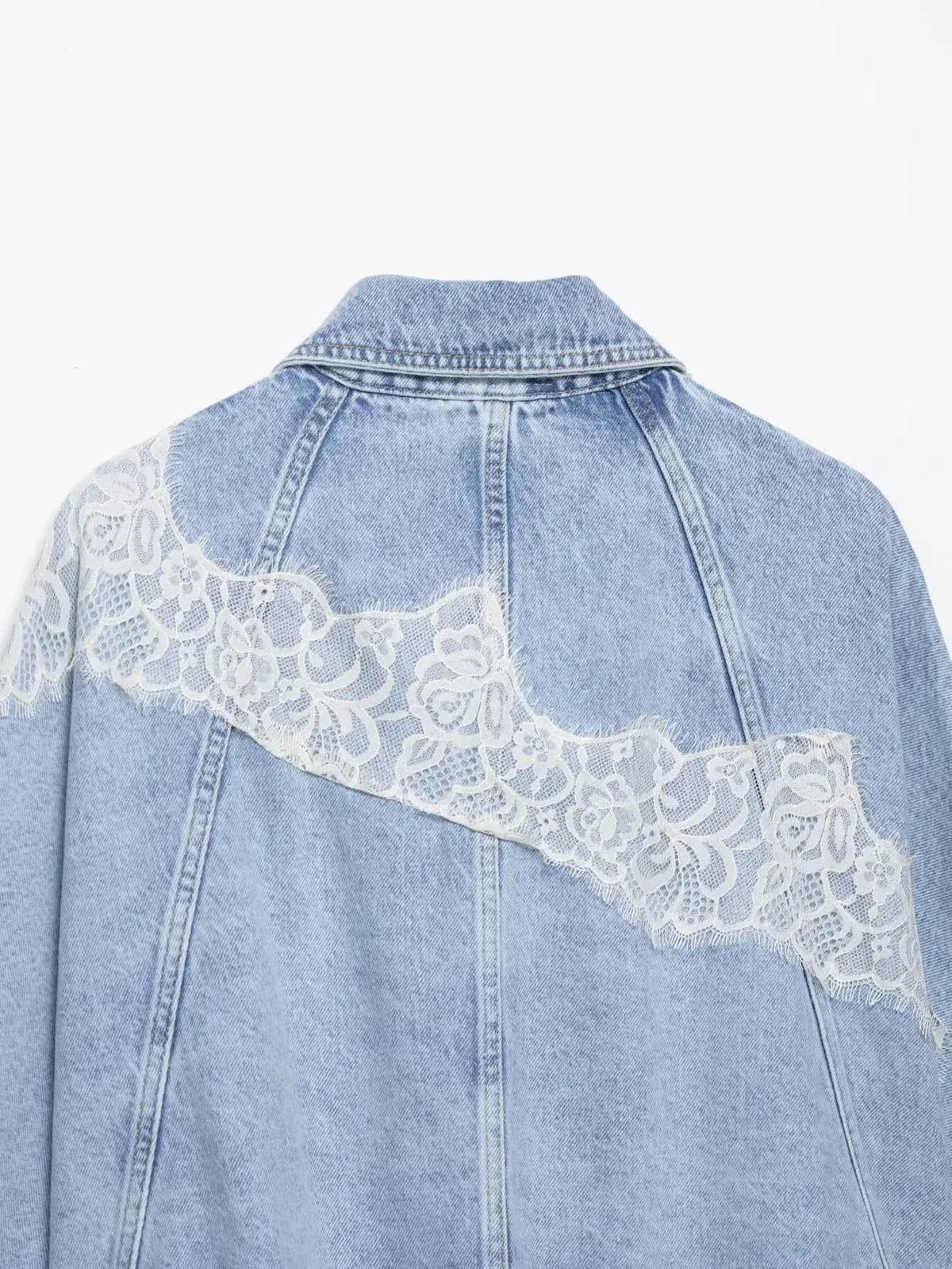 Willshela Women Fashion Denim Lace Patchwork Single Breasted Jackets Vintage Lapel Neck Long Sleeves Female Chic Lady Outfits