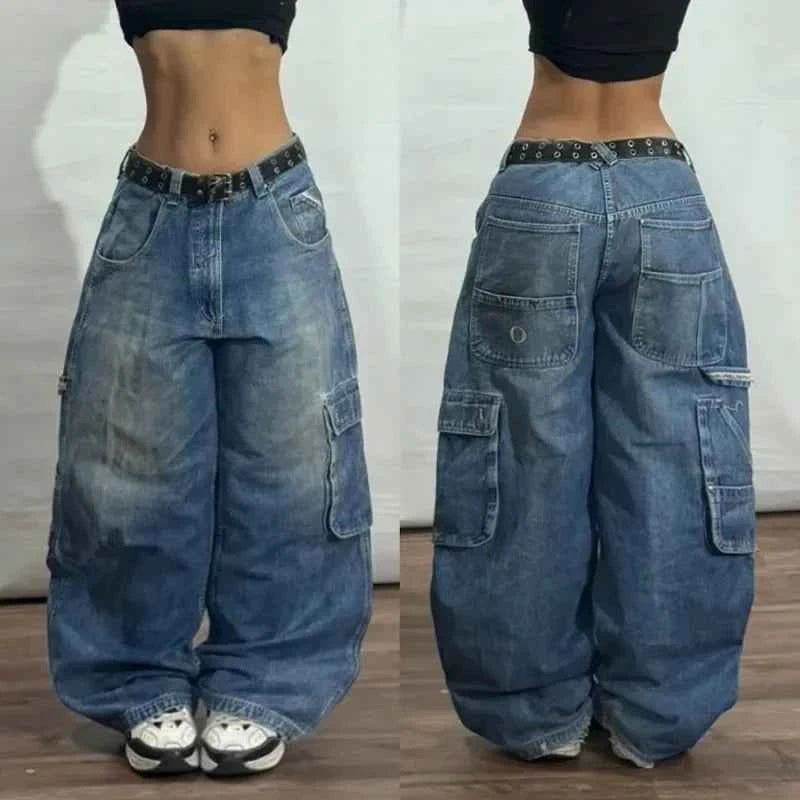 Y2K American New Fashion Tiger Print Loose Jeans Women High Street Harajuku Wind Trend Casual Joker High Waist Wide Leg Pants
