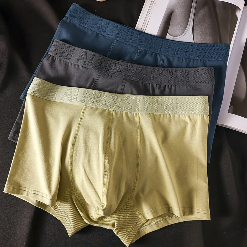 3PCS/Pack 100% Cotton Antibacterial Boxers Hombre Double-layer Breathable Hygroscopic U Pouch Underwear Fashion Men's Panties