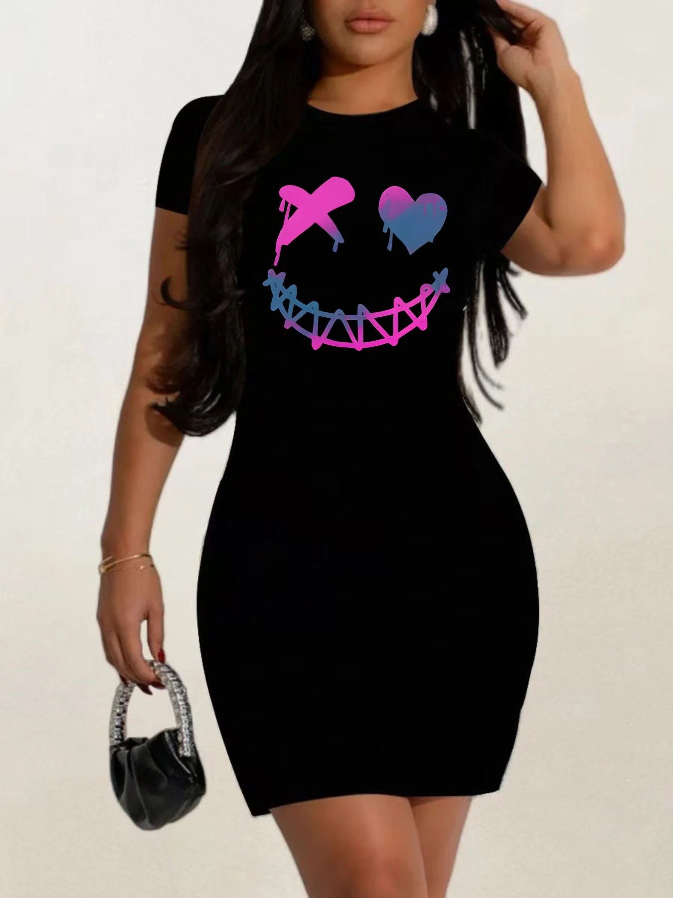 summer Short sleeves black tshirt dress Women's Casual Graphic TShirt Dress Short Sleeve Round Neck Loose Fit SpringSummer