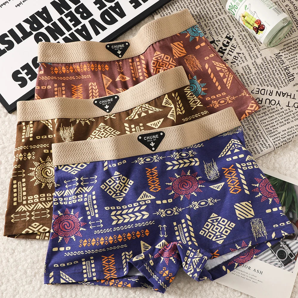 3PCS/Pack 100% Cotton Vintage Print Women's Panties Super Soft Hygroscopic Breathable Underwear High Elastic Waistband Shorts