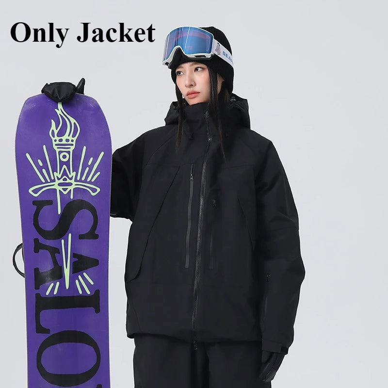 2026 New Women Skiing Jackets Loose Zipper Hooded Windproof Breathable Waterproof Ski Tops Outdoor Men Sports Snowboarding Coats