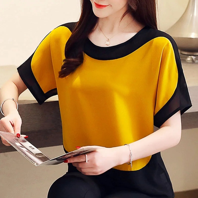 Fashion Women Blouses 2025 Women Blouse Shirt Short Sleeve Casual Chiffon Blouse