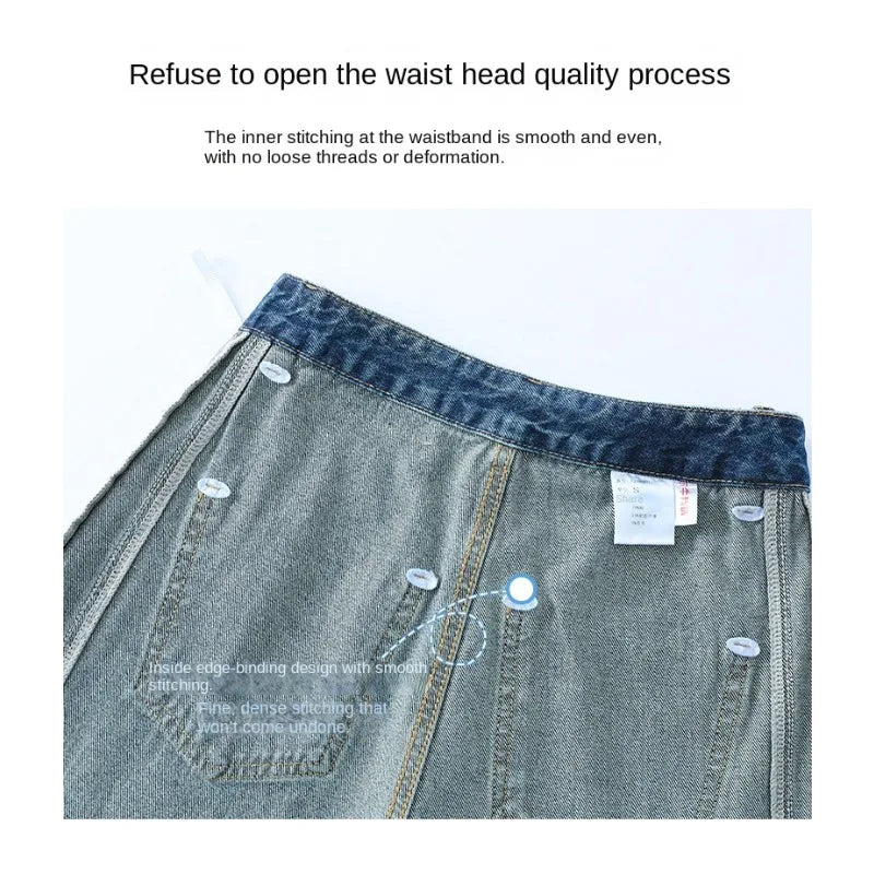 Korean Style Women's Loose Elastic Denim Pants Y2K American Retro Early Spring Fashion Wide Leg Jeans for Ladies