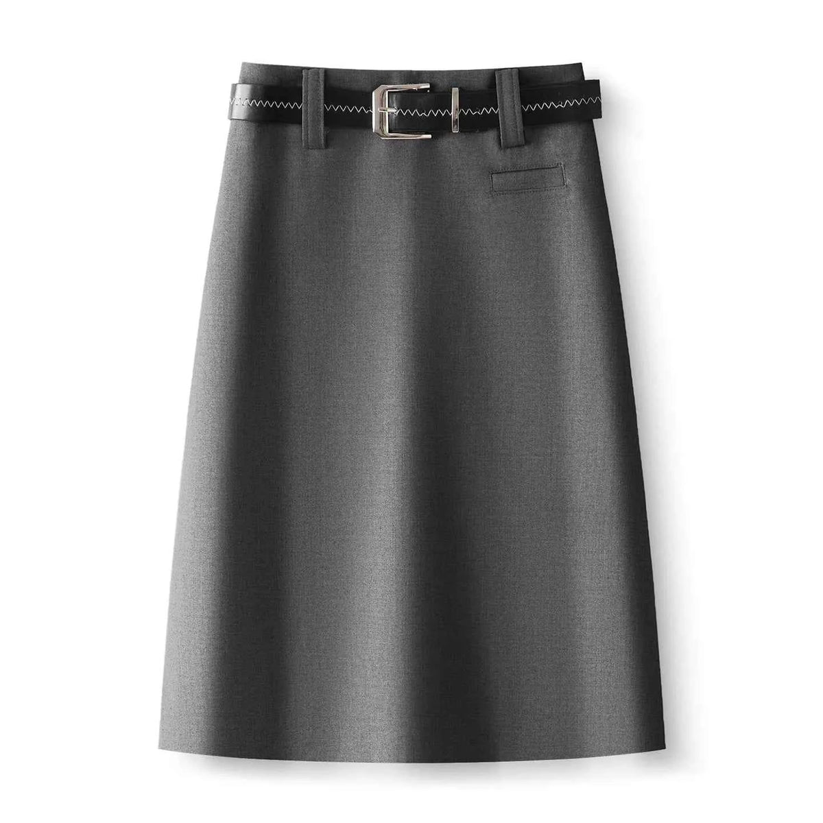 ZJYT Elegant Ladies Summer Skirts for Women 2026 New Fashion High Waist Belted Office Work Knee Length Skirt Female Faldas Grey