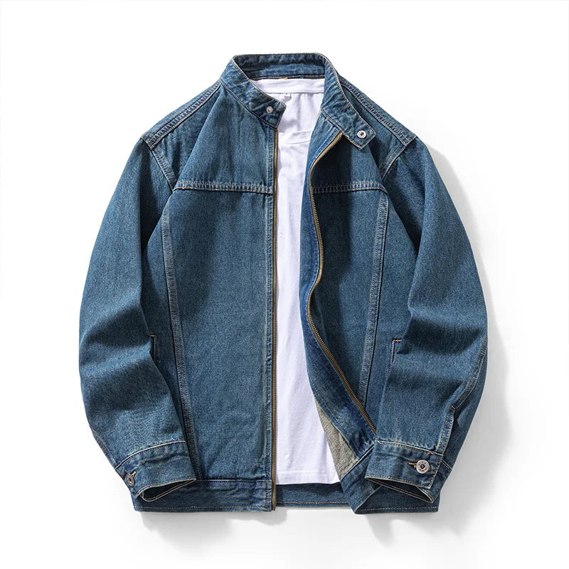 Men's Casual Non-Stretch Denim Jacket High Street Style Zipper Loose Workwear Jacket plus Size Trendy Streetwear Top