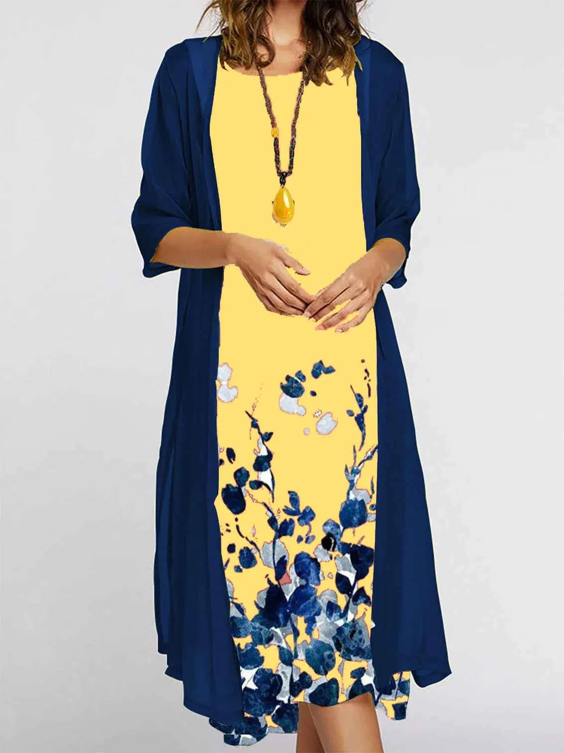 2025 autumn new EU-US cross-border fashion casual printed vest and dress 2-piece set