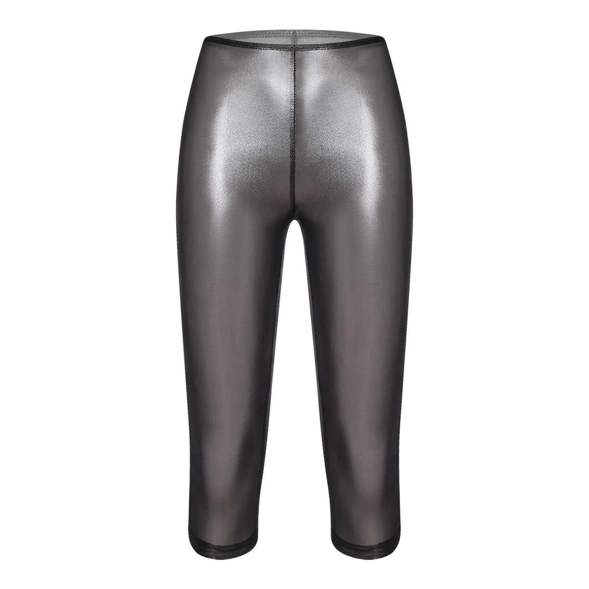 Womens Metallic Shiny Slim Fit Capri Pants Semi-transparent Capri Leggings Elastic High Waist Tights Shiny Cover-up Rave Pants