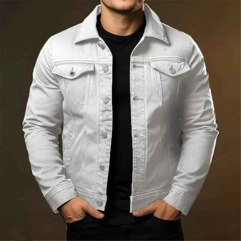 NewMen's Fashion Casual Denim Jackets Spring Autumn Solid Turn Down Collar Streetwear Jean Outwear Coats Male Daily Denim Jacket