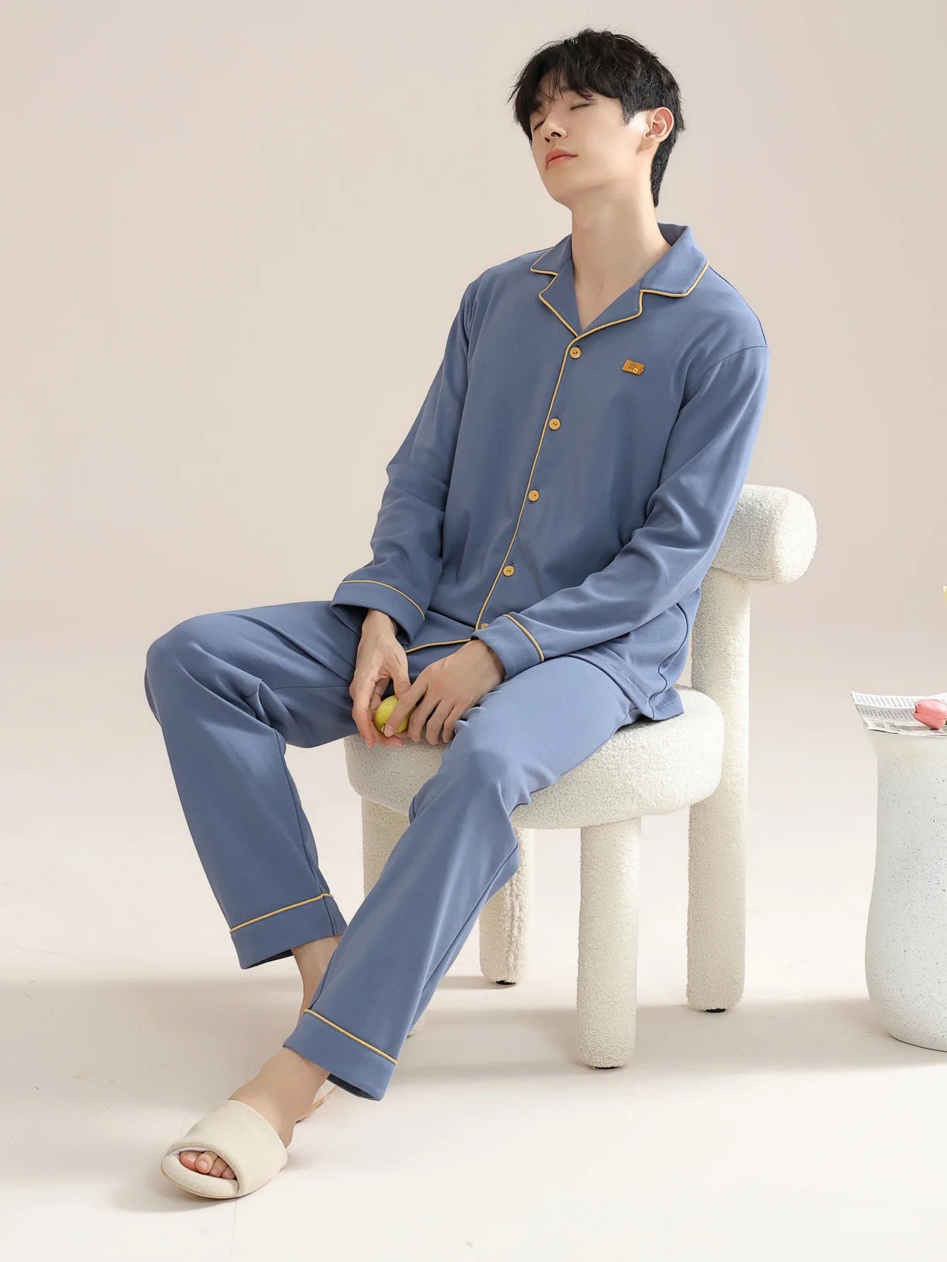 Men's 100% cotton long sleeved four season plus size men's sleepwear
