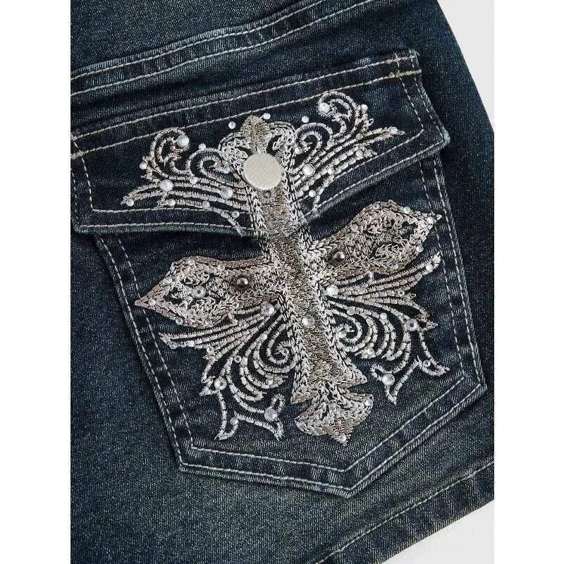 Summer Korean Sexy Low Waist Women Denim Short American Lady Y2K Elastic Slim Cotton Hot Jorts Female Embroidery Wrapping Jeans