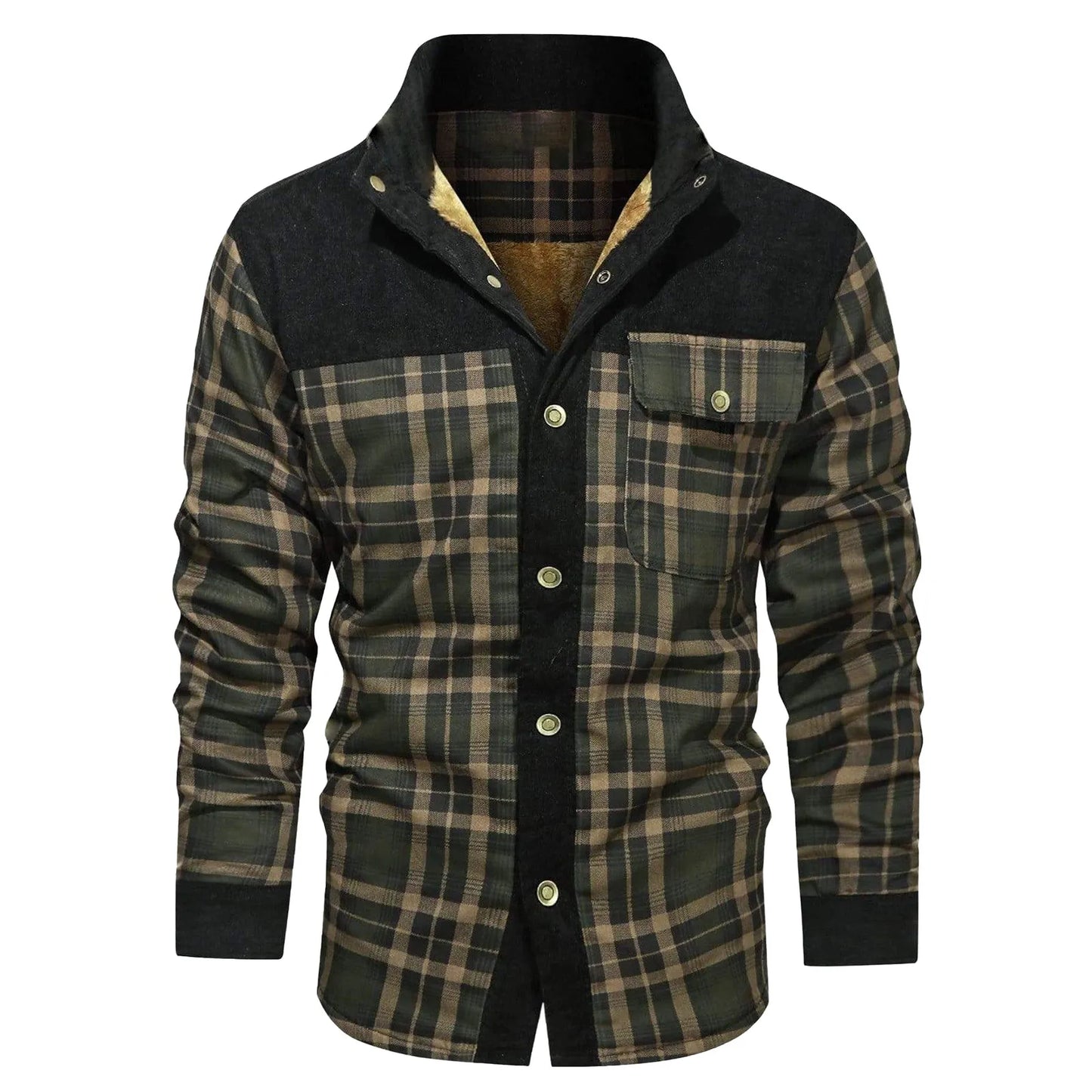 Men's Winter Wool Lined Flannel Plaid Shirt Jacket With Button Hooded Long Sleeved Jacket Men Sweaters Coats