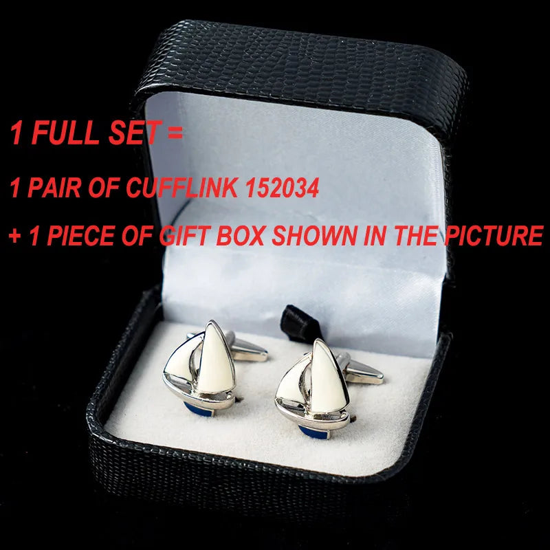 Fashion Sailing Boat Cufflinks Gold Metal Cuff Button White Blue Enamel Jewelry For Men Suit French Shirt Business Groom Gifts
