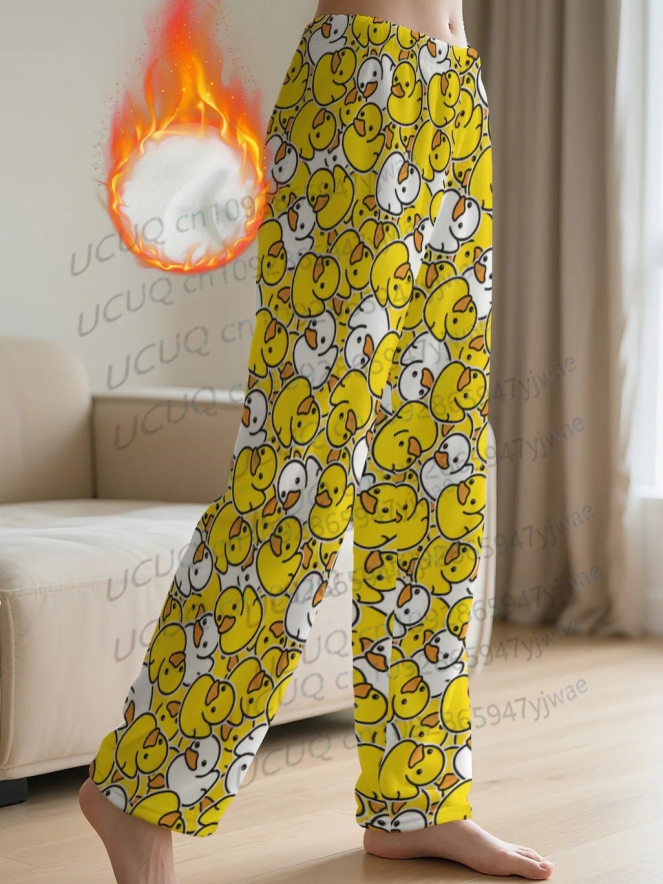 Autumn and Winter Men's Flannel Pajama Pants Pajama Pants Fleece Yellow Duck Print Pajama Women Sleep Pants