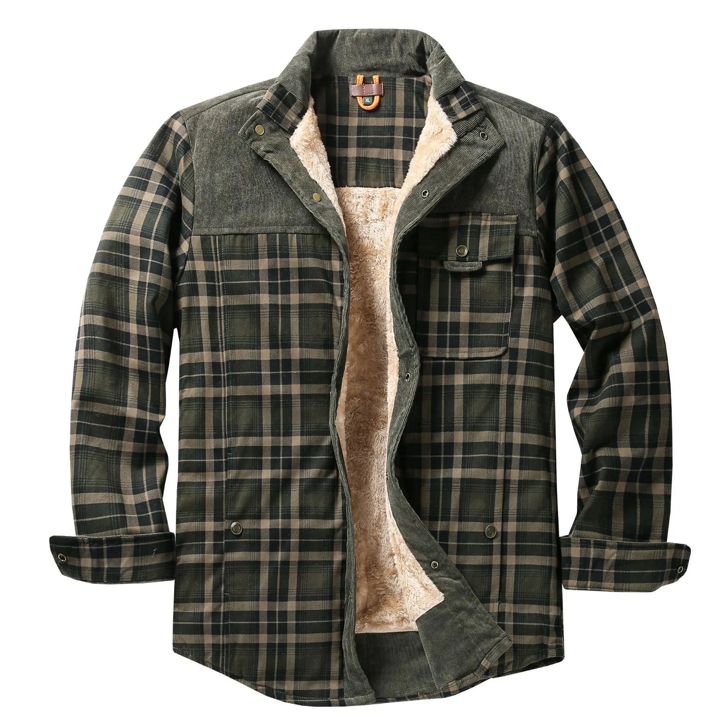 EU Men's Flannel Shirt Jacket Men Warm Fleece Lined Plaid Long Sleeve Coat Cotton Outdoor Men Winter Jacket