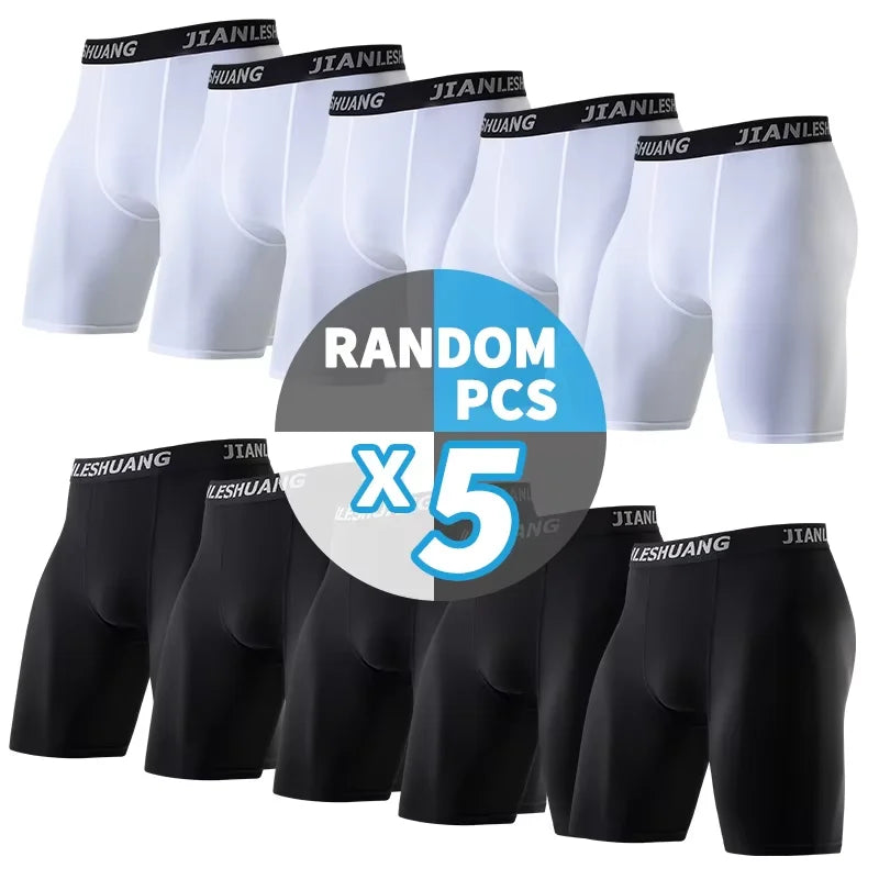 10/5 Piece Set Of Men's Solid Color Classic Long Underwear Quick Drying Youth Sports Comfortable Elastic Casual Boxer Shorts