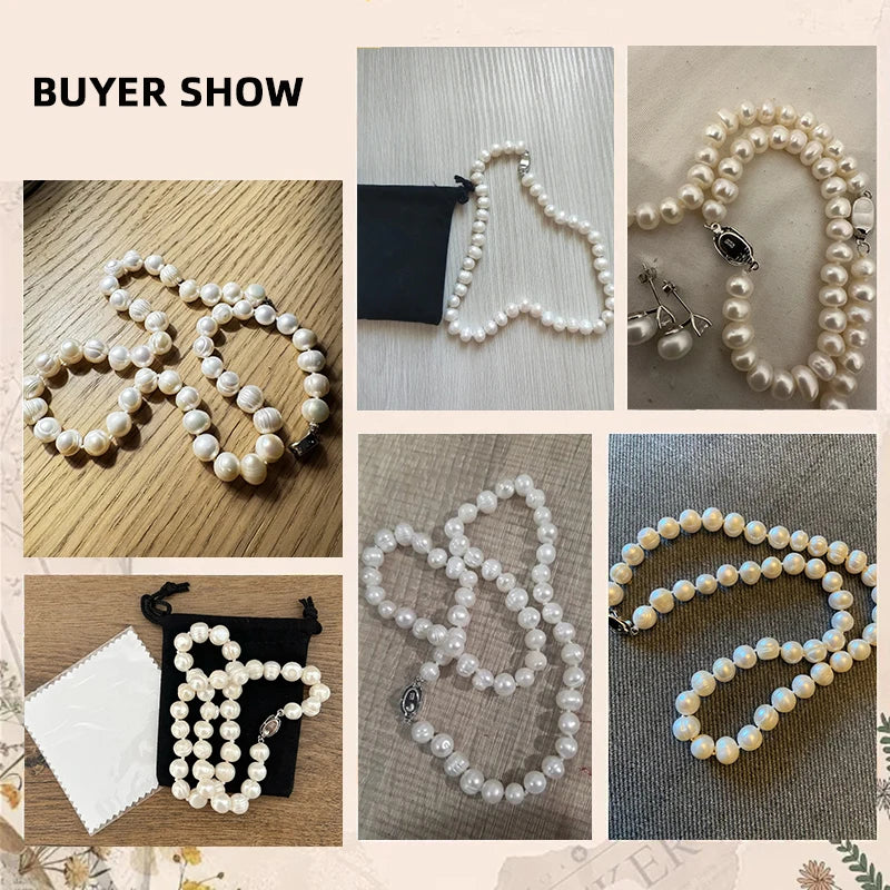 New Hot Real White Freshwater Cultured Pearl Necklaces for Women Girl Gift, 925 Sterling Silver Women's Baroque Pearl Necklace