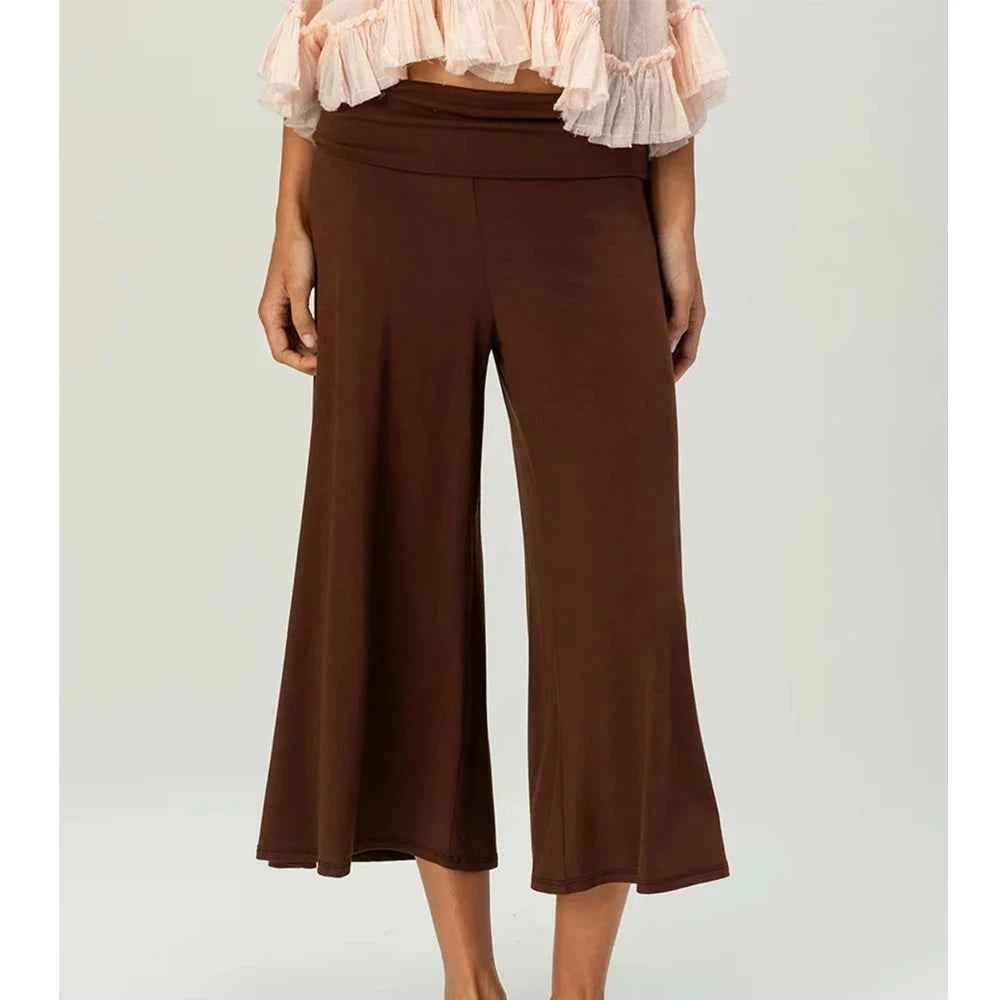 Women Vintage Fold Over Waist Gaucho Pants Low Rise Cropped Wide Leg Capri Pants y2k Foldover Culottes Yoga Pants Pajama Bottoms
