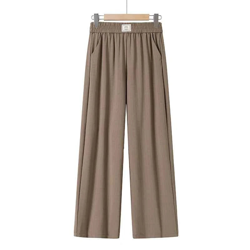 2026 Women's Solid Color Cropped Pants Soft Casual Plus Size Elastic Waist Pants High-quality Outdoor Spring Autumn Pants