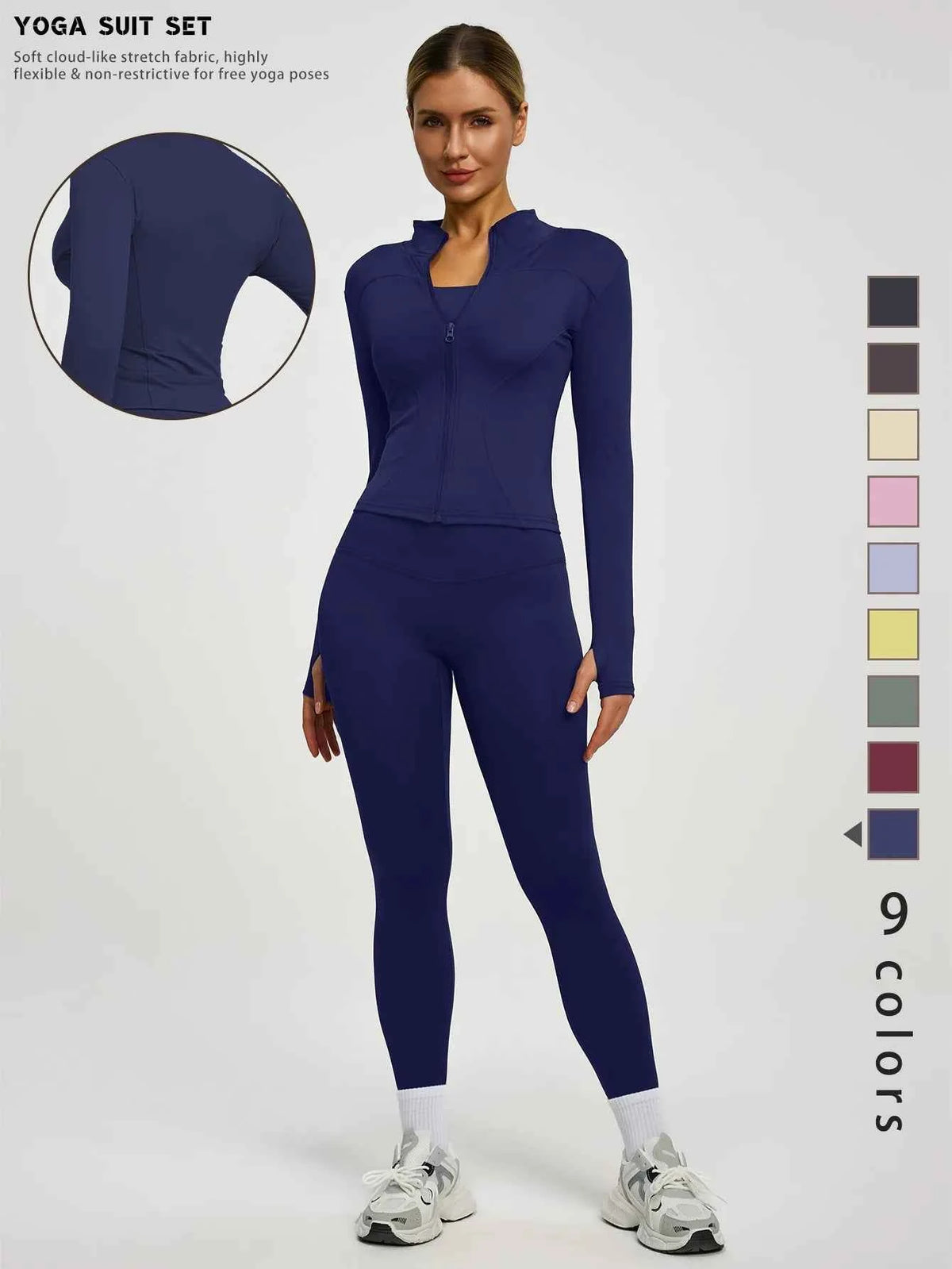 Fitfemme 2Pcs Women's Spring Yoga Sport Suit High Waist Legging Jacket Lifting Running Pants Outdoor Set