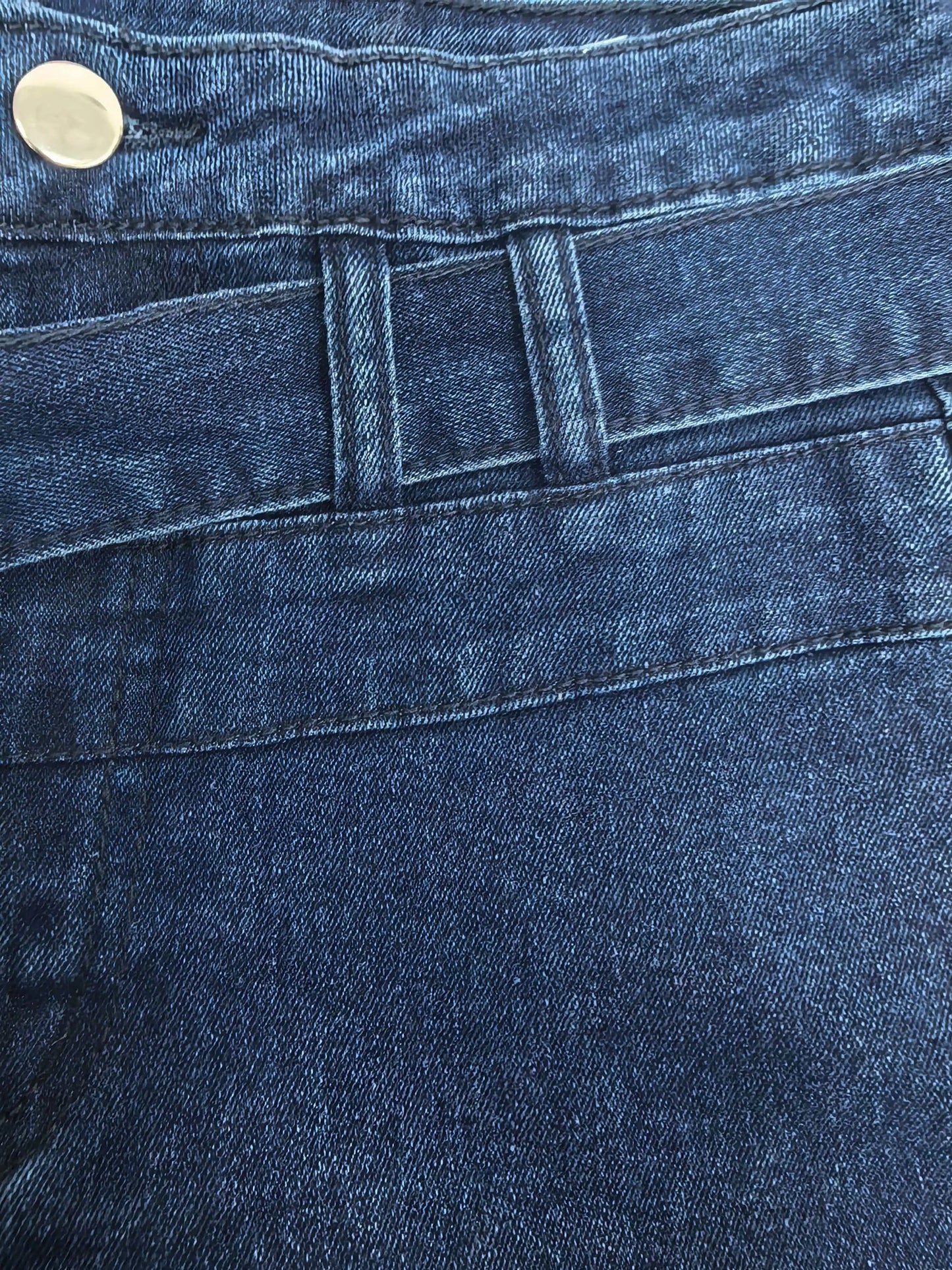 Ladies Deep Blue High Waist Bell Bottom Jeans Elastic Stretch Leg Lengthening Belted Waist