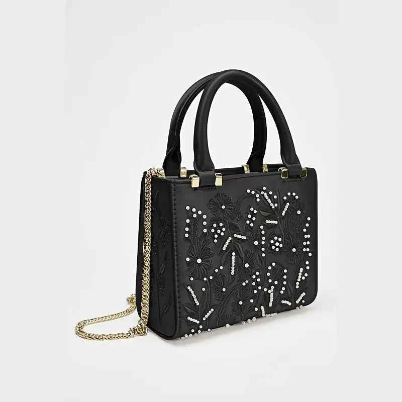 Elegant Soft Pearl Embroidery Fashion Handbag Silk Cheongsam Evening Clutch Chain Shoulder Bag Urban Minimalist Style Tote Chic