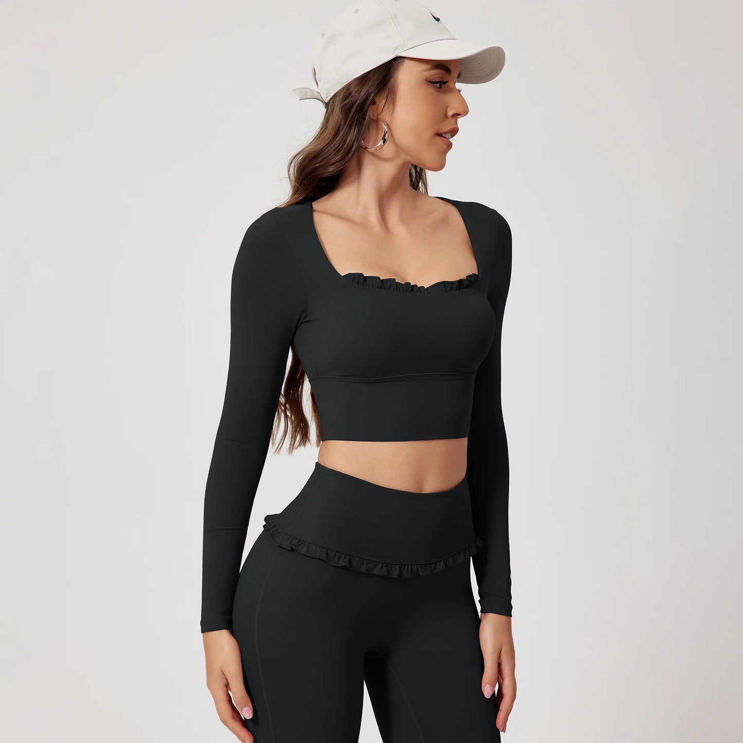 New Summer 2Pcs Women Gym Yoga Female Outfit Outdoor Sports Quick-Dry Long-Sleeved Shirt Set Woman Two-Piece Suit Sportswear
