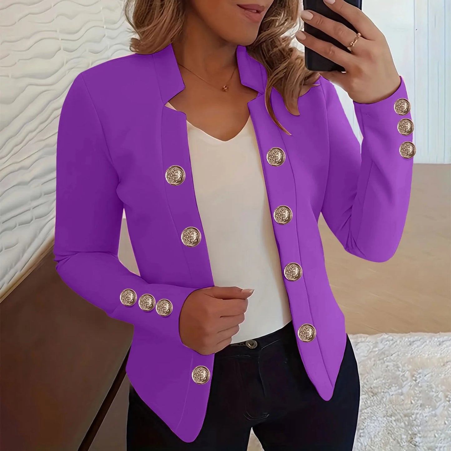Light Womens Jacket Womens Business Casual Fall Long Sleeve Notch Cardigans Open Front Work Office Cropped куртка женская