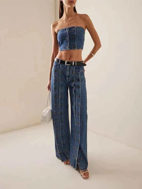 Women's Spring Autumn Stylish Button Jeans Pants 2025 New Vintage Denim Long Vintage Trousers Woman Bottoms Clothes for Ladies