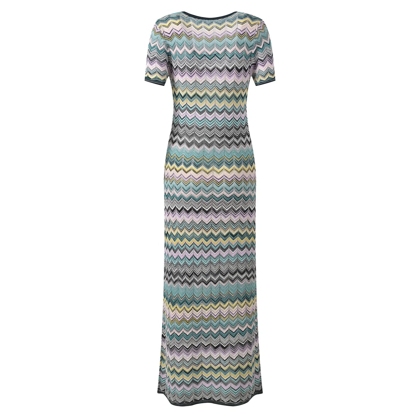 ZJYT Summer New 2026 Fashion Women's Midi Knitted Sweater Dresses Elegant Short Sleeve Striped Casual Holiday Beach Dress Ladies