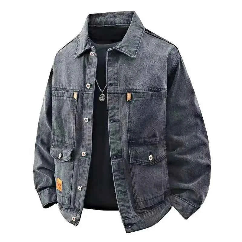 Spring Autumn Men Denim Coat Simple Solid Color Turn Down Collar Male Outerwear Single-breasted Long Sleeve Casual Man Jacket