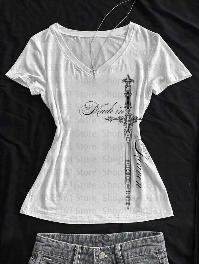 90s Summer Y2k EMO Tees Cool girl Punk Print Women Clothes Kpop Goth Graphic T Shirts 2000s Crop Top Women Slim Sexy Tees