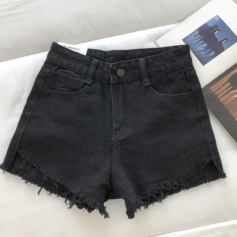 New Summer Women High Wiast Raw Hem Denim Shorts Soild White Black Blue Korean Wide Leg Pants Mon Shorts DURIKIES
