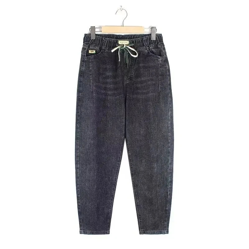 Women's Jeans Streetwear 2025 Spring Autumn New Elastic high waisted Harun pants Female Pocket Casual Denim Nine points Pants