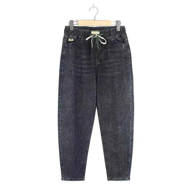 Women's Jeans Streetwear 2025 Spring Autumn New Elastic high waisted Harun pants Female Pocket Casual Denim Nine points Pants